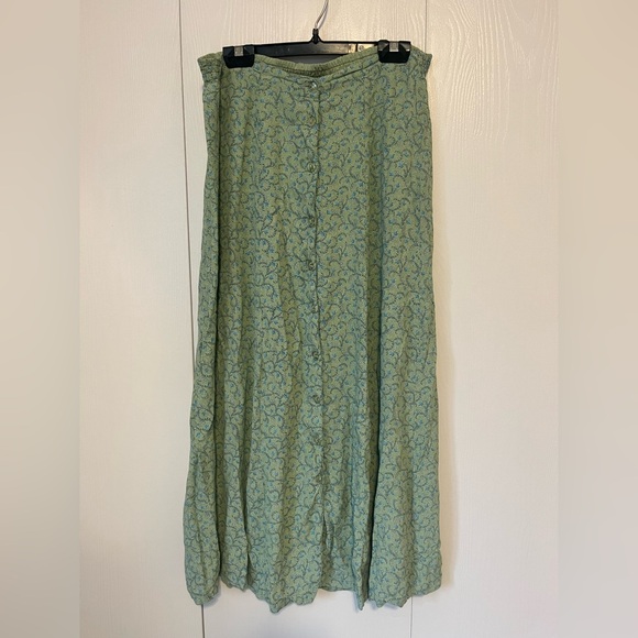 Vintage April Cornell | Green Floral Button Down Skirt - Picture 2 of 9